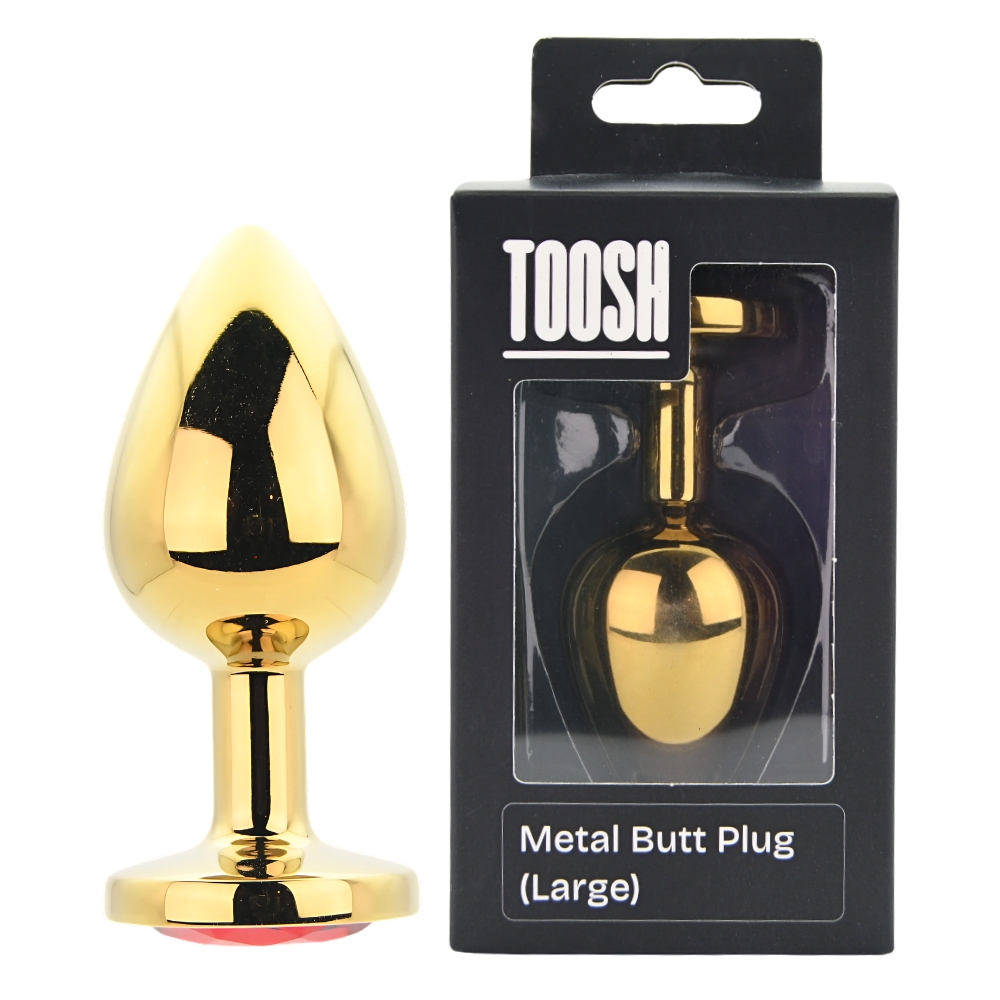 Dop Anal Metal Toosh Auriu Piatra Rosie Large - produs langa cutie originala