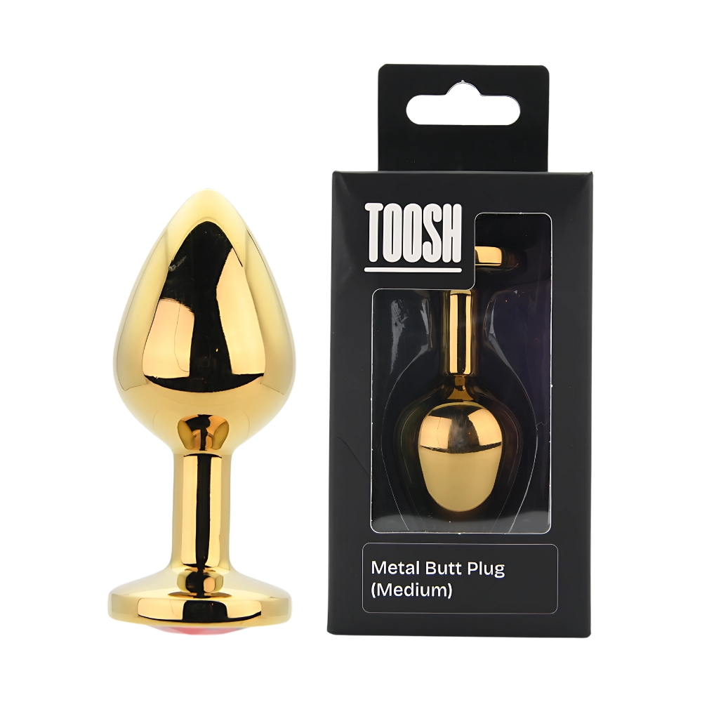 Dop Anal Metal Toosh Auriu Piatra Rosie Medium - produs langa cutie originala