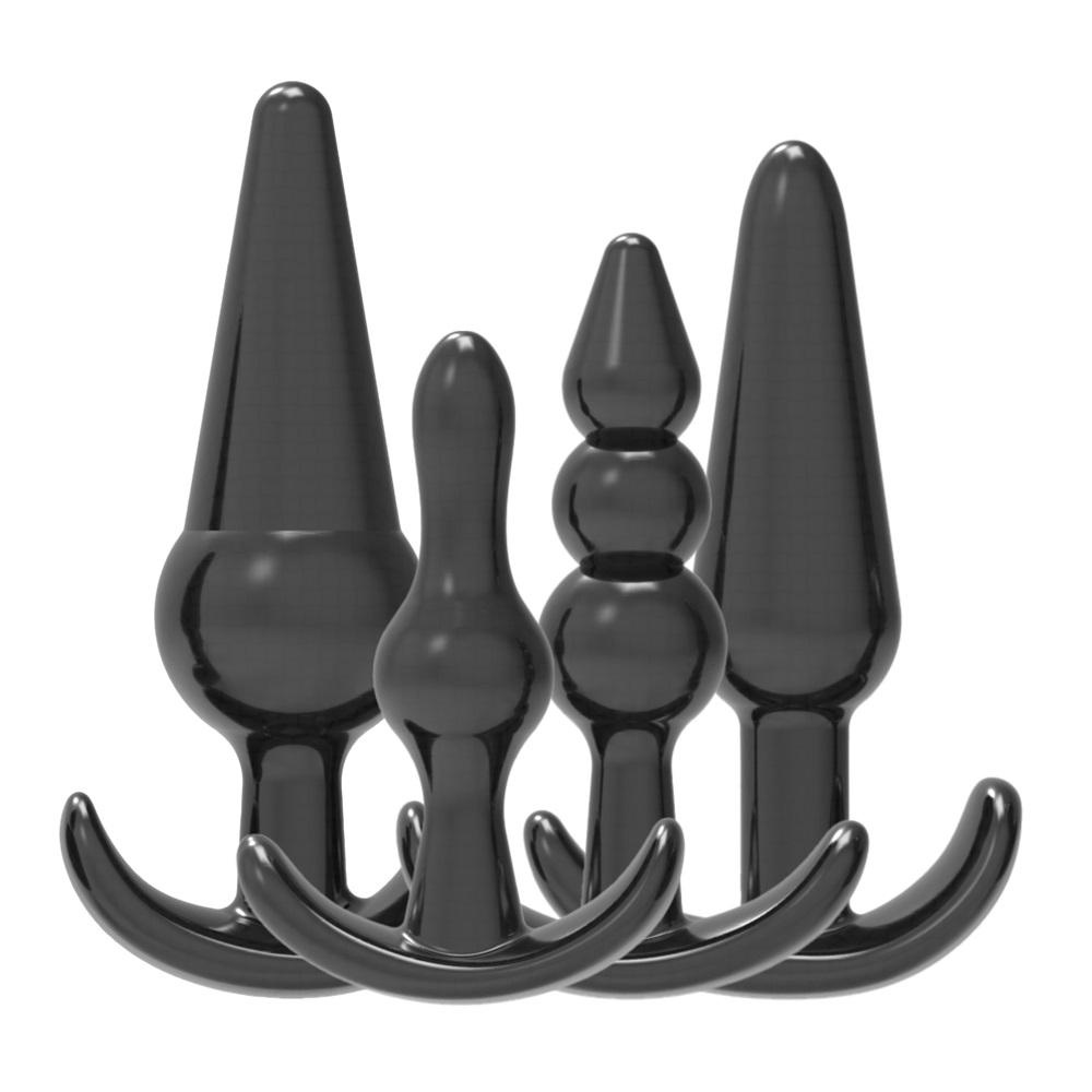 Kit de antrenament cu 4 dopuri anale Loving Joy, TPE - negru