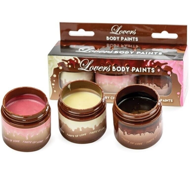 Lovers Body Paints, Set body painting, ciocolata cu lapte, capsuni, alba, 3 bucati, 180 gr
