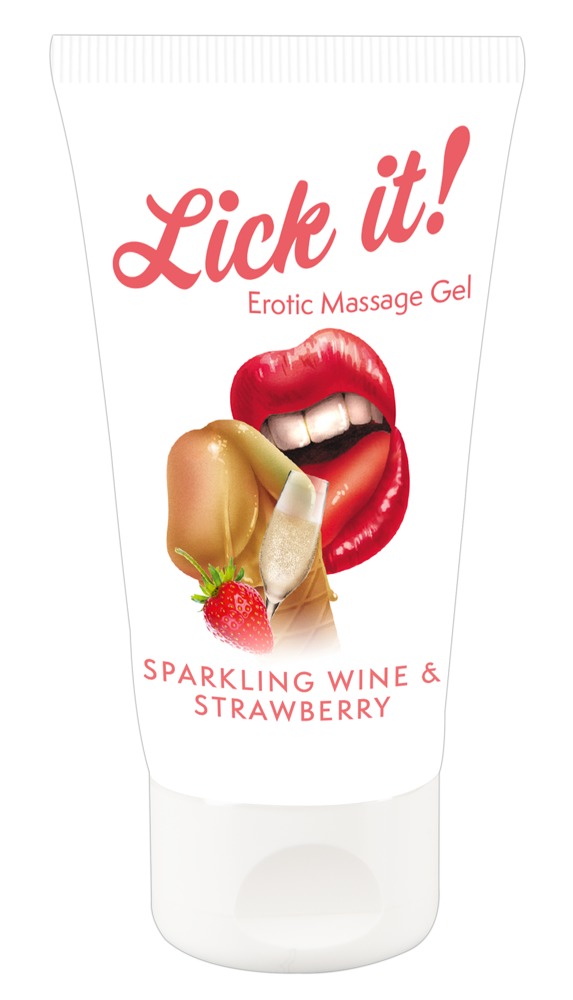 Lubrifiant Lick It Erotic Masaj Gel, Sparkling Wine & Strawberry, aroma Capsuni, 50ml