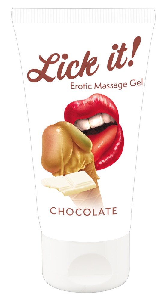 Lubrifiant gel de masaj Lick It Strawberry, Aroma Ciocolata Alba, 50ml