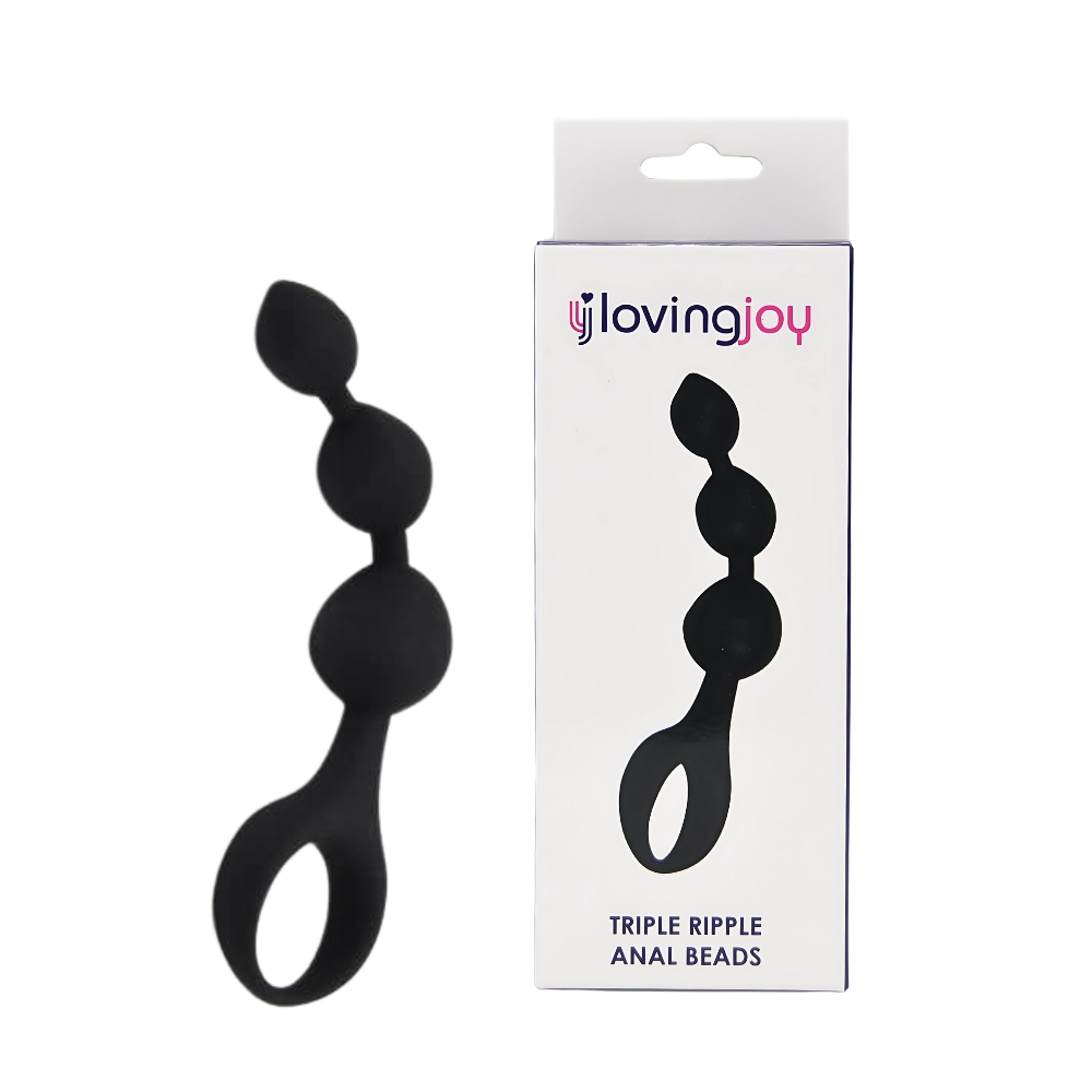 Triple Ripple Anal Beads, Loving Joy, Negru, poza 1