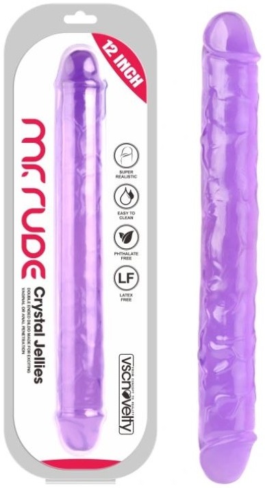 Dildo dublu Crystal Jellies VSCNOVELTY, realistic, violet - 30,5 cm