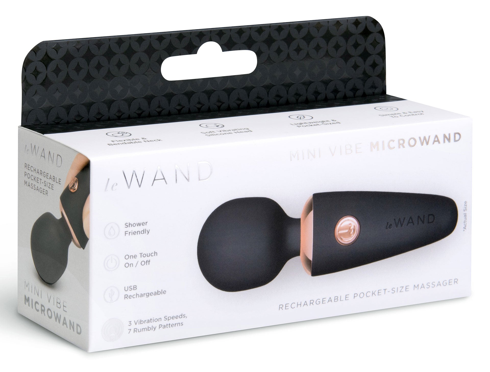 Le Wand Mini Negru cutie ambalaj retail 10 moduri vibratie 3 viteze USB-C IPX5